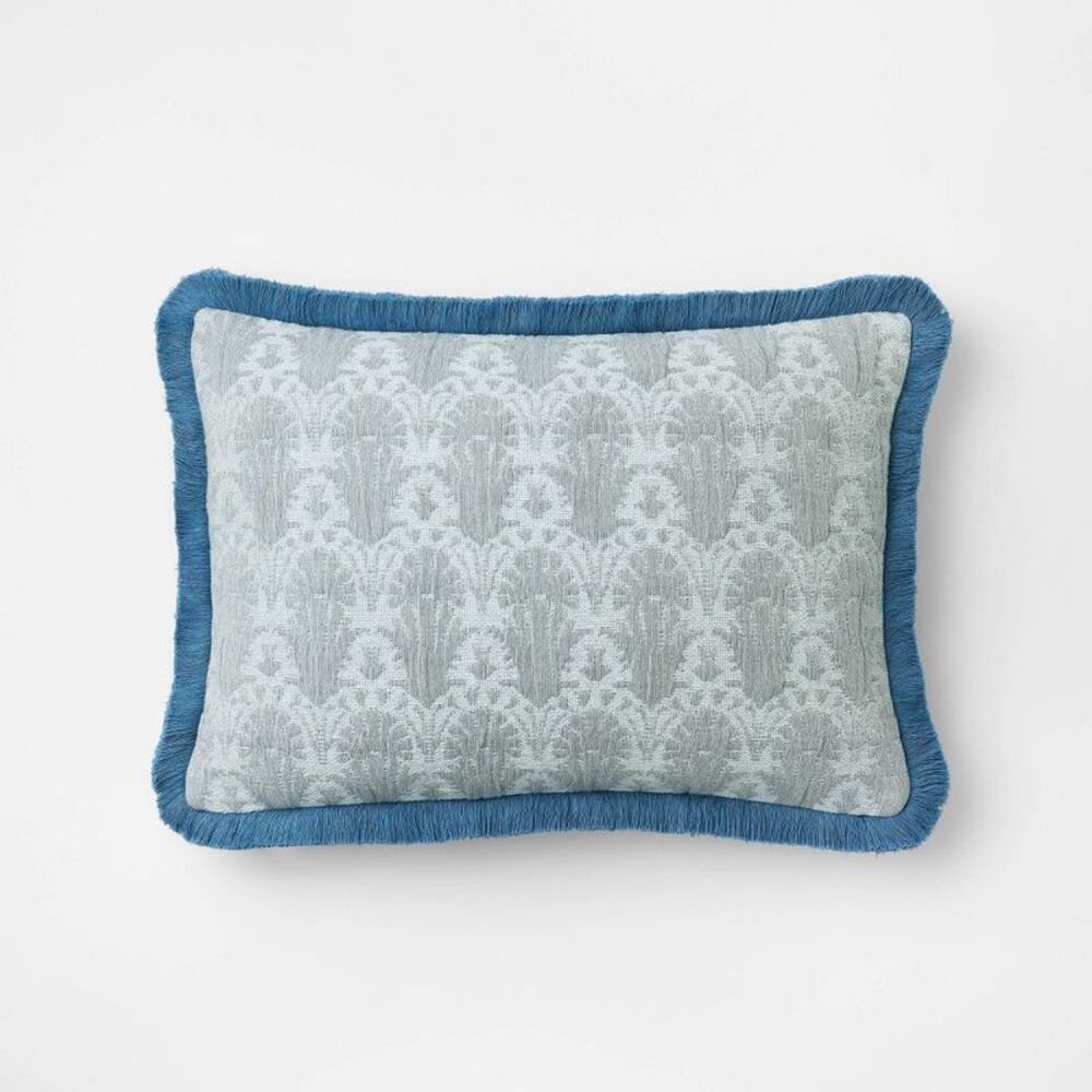 Lumbar Woven Shell Block with Fringe Edge Throw Pi Blue